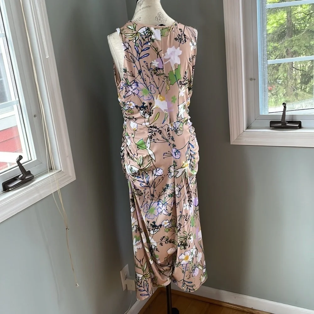 Halogen Floral Print Midi Dress - Beige and Green